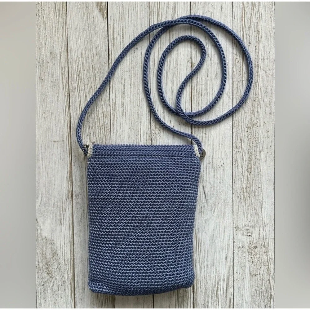 The Sak Iris Crochet Smartphone‎ Crossbody Bag Denim Blue Mini Flap Purse